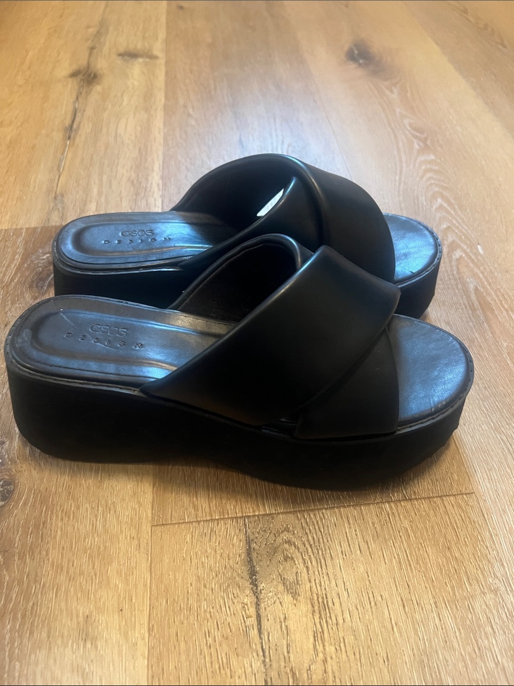 ASOS Black Platform Cross-Strap Slide Mules Size 7